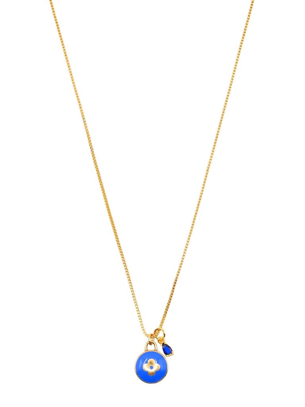 Repurposed LV ColoredPendant Necklace - BLUE